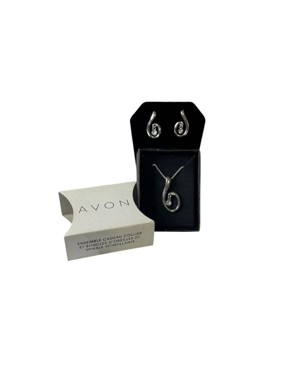 Women's Avon Shimmer Swirl CZ Necklace & Earring Gift Set Silver/White